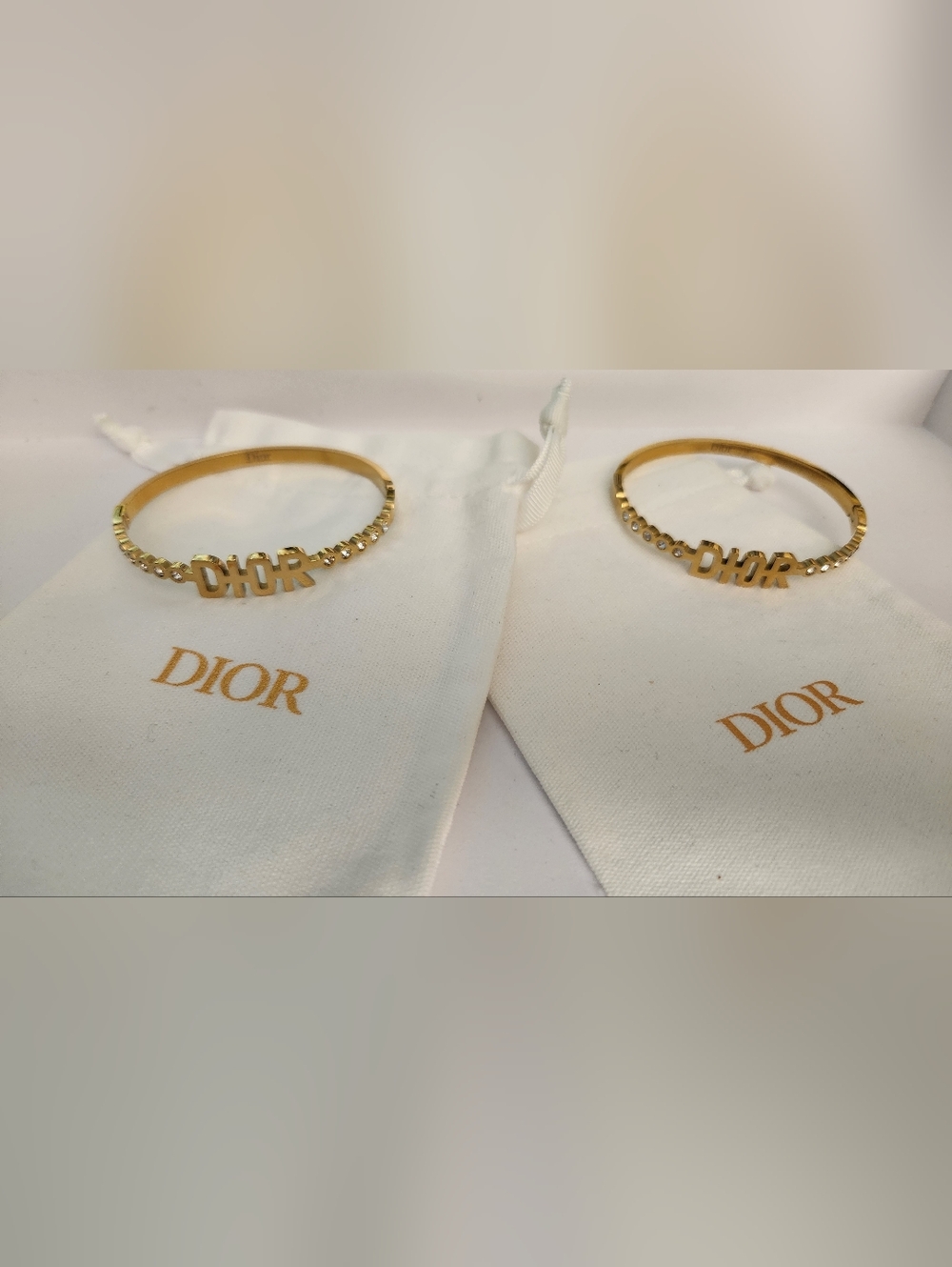 Dior Gold-tone 'DIOR' Logo Crystal-Accented Bracelet X2 With Gift Bag